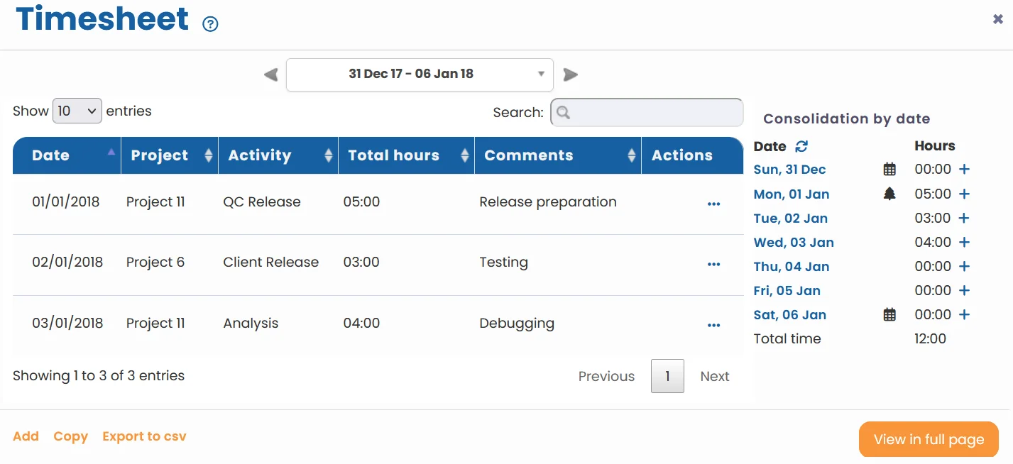 View Timesheet