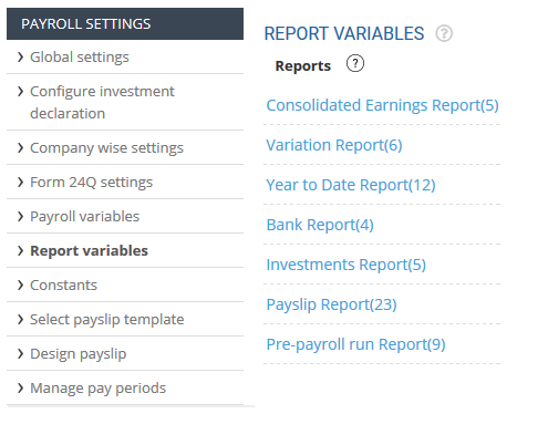 Setup Variables for Payroll Reports