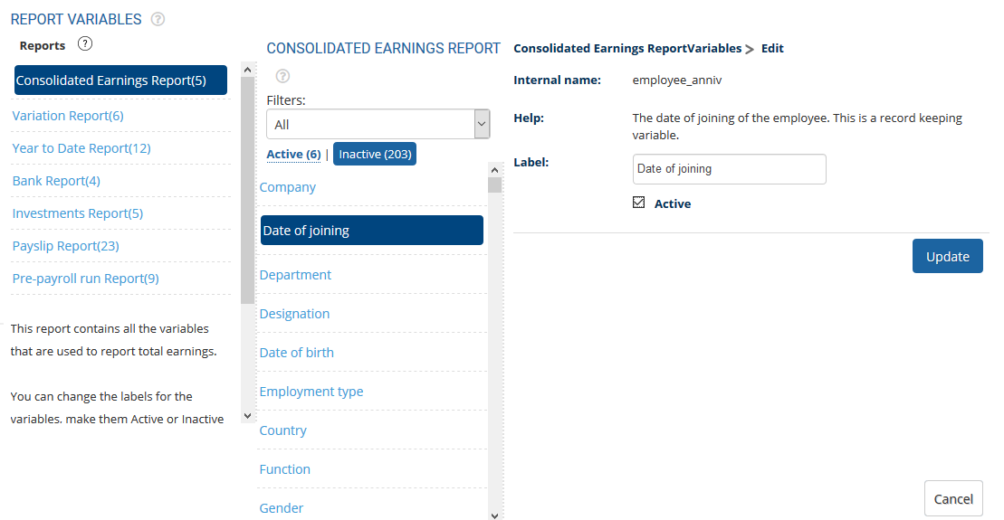 Setup Variables for Payroll Reports