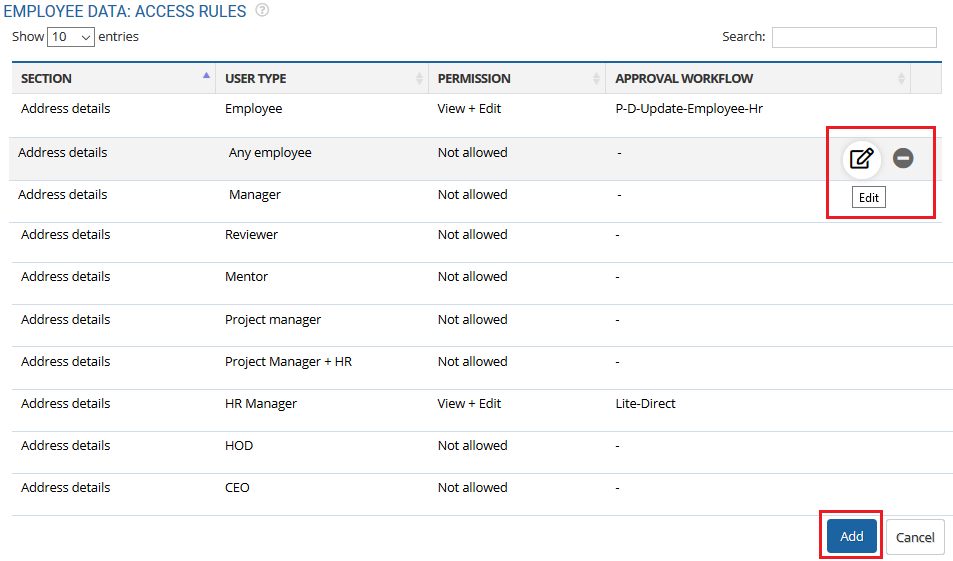 Setup Access and Update Rights