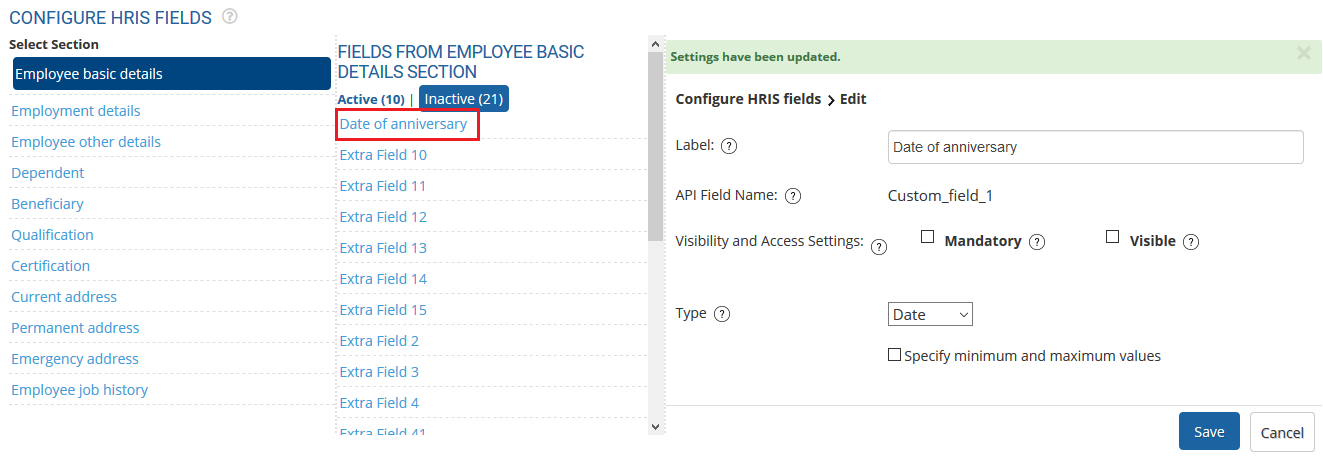 Setup HRIS Fields