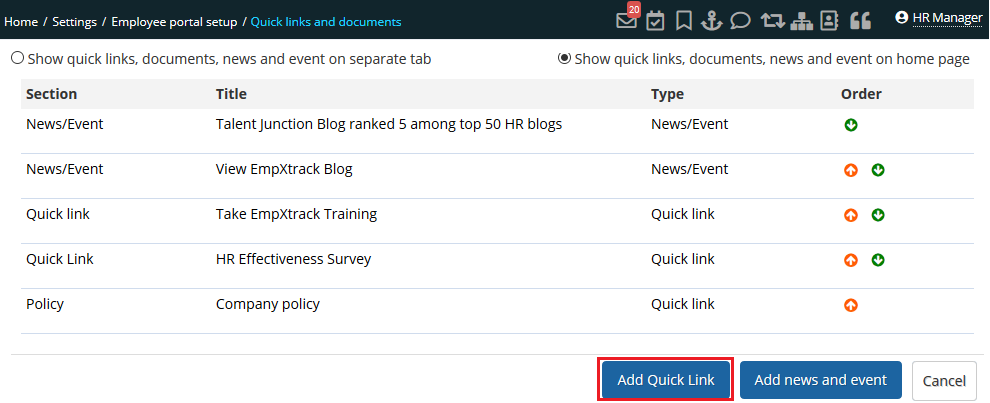 Setup Policy Documents and Quick Links