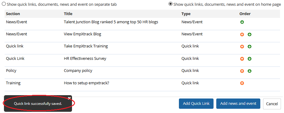 Setup Policy Documents and Quick Links