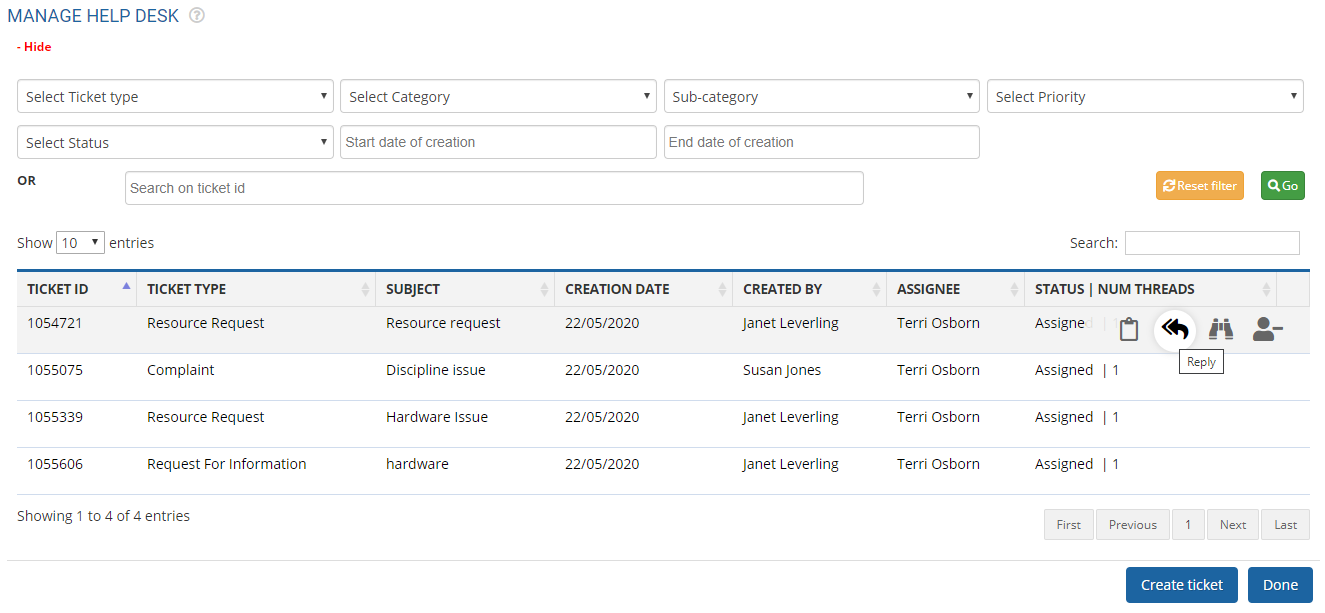 Manage Tickets