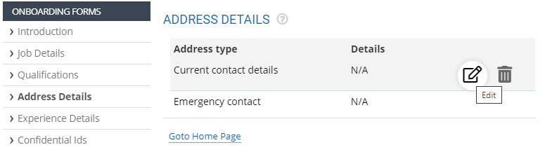 Fill Address Onboarding Form