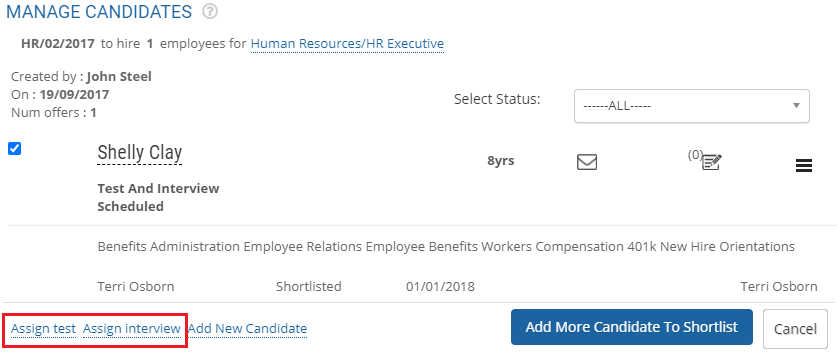 Assign Test and Interview to Candidates