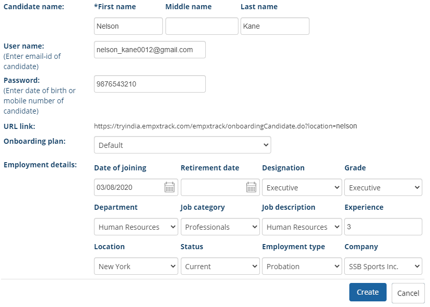 Create Onboarding Request