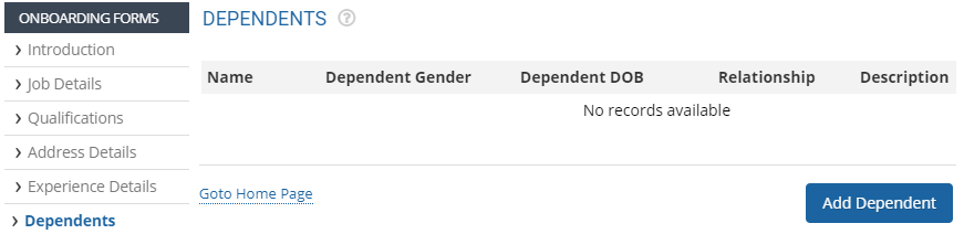 Fill Onboarding Dependent Details Form