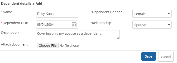 Fill Onboarding Dependent Details Form