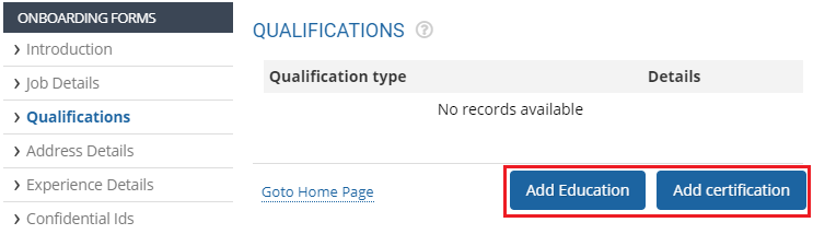 Onboarding Qualification Details Form