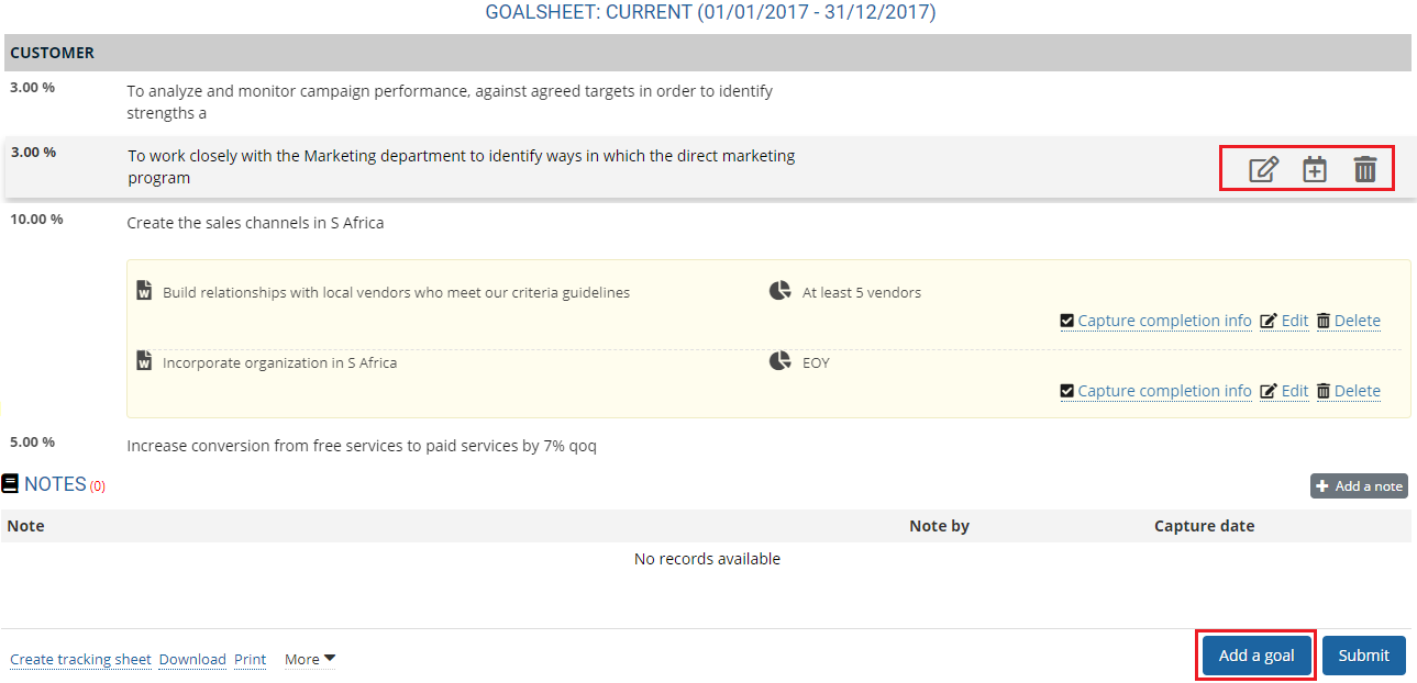 View and Create Goalsheet