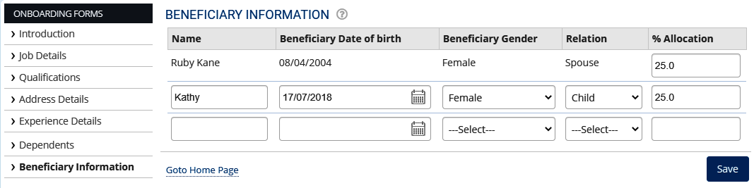 Fill Onboarding Beneficiary Information Form