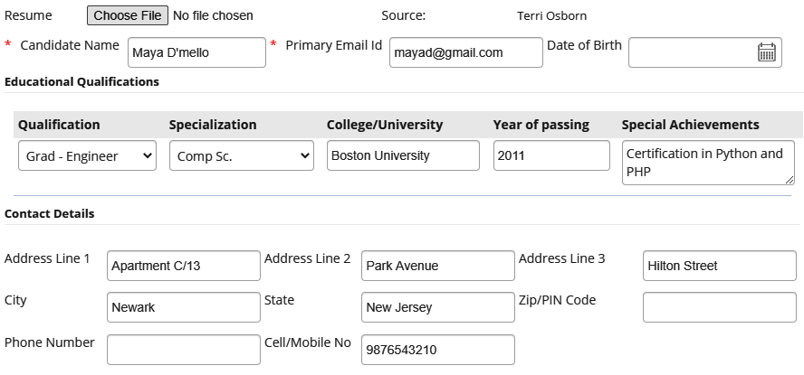 Add and Modify a Candidate