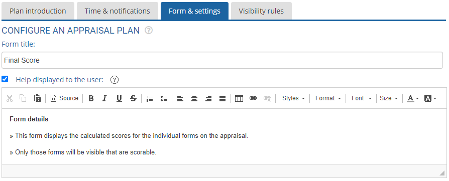 configure final score form