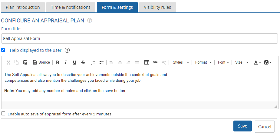 Configure Self Appraisal Form