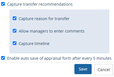 configure transfer and promotion recommendations form