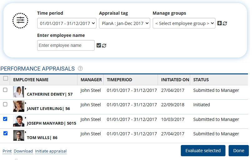 evaluate multiple team members