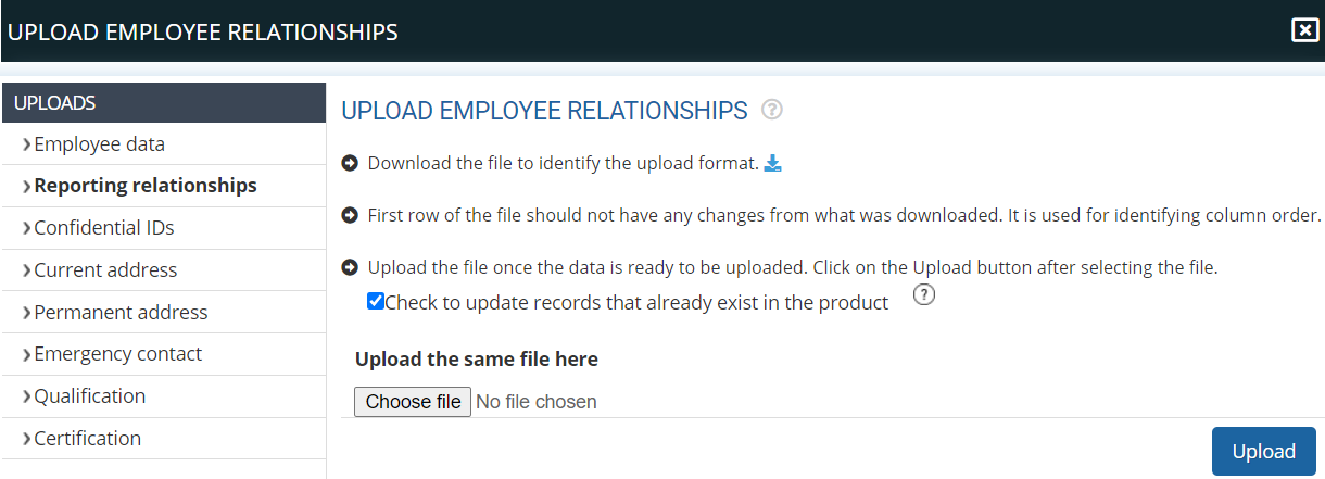 Upload Reporting Relationship Data