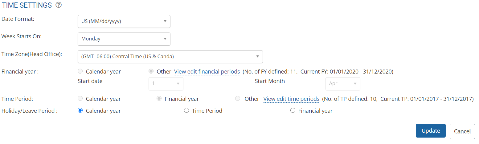 configure time settings