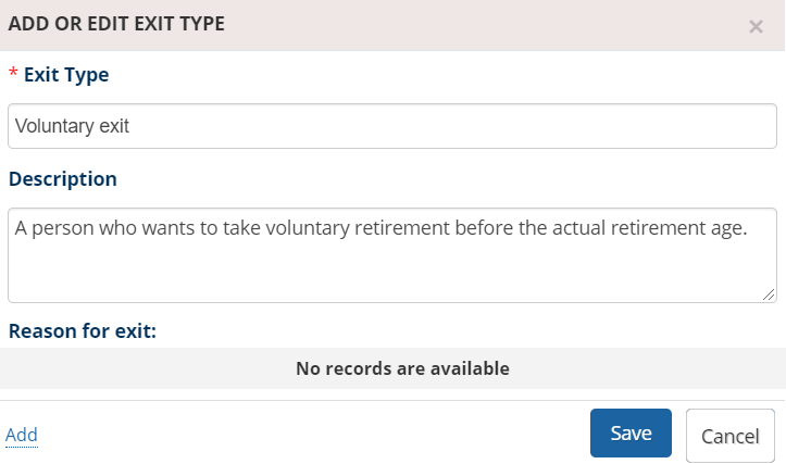 Configure Exit Type and Reason