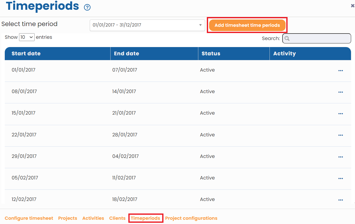 Manage Timesheet Timeperiods