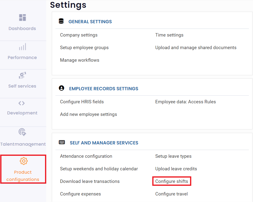 Setup Shifts (Configure Shifts)