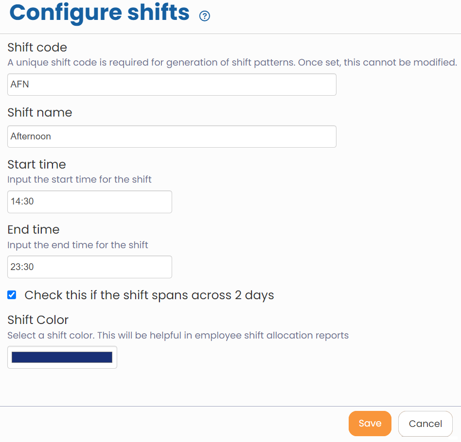 Setup Shifts (Configure Shifts)