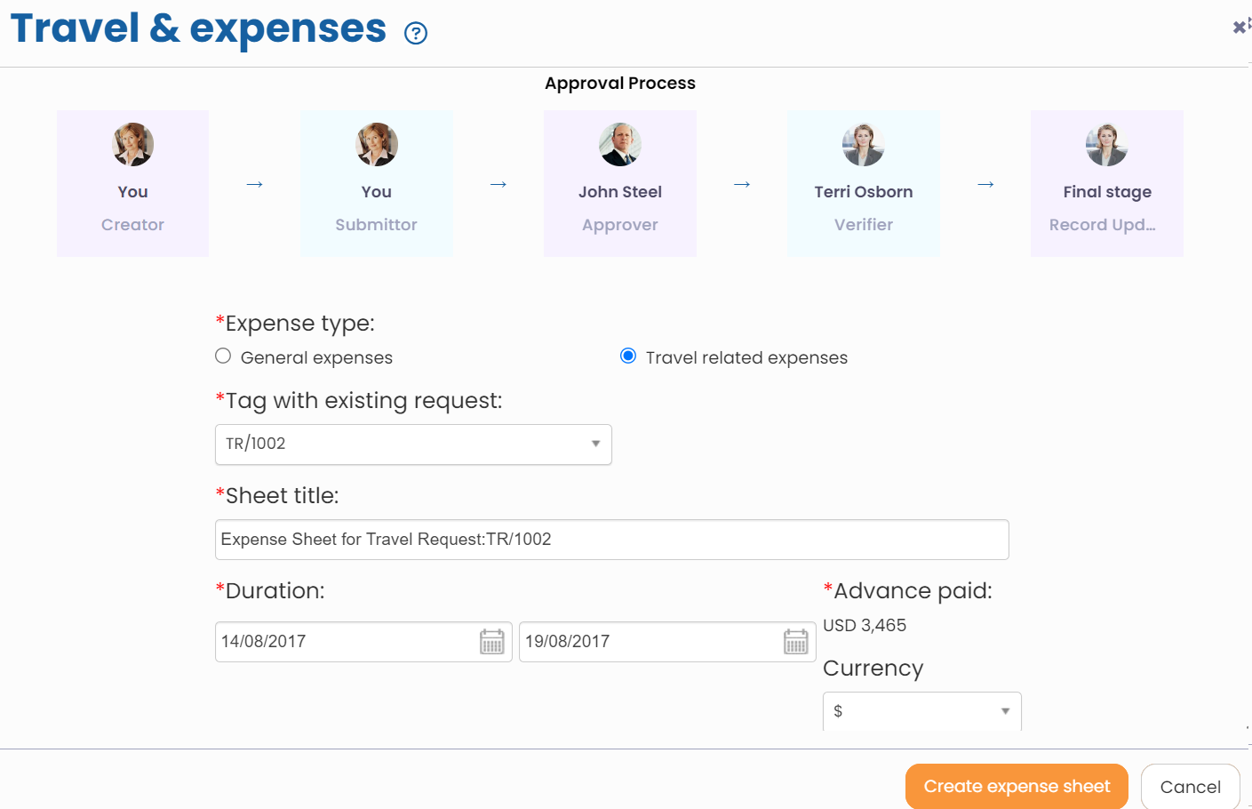 Create Expense Sheet