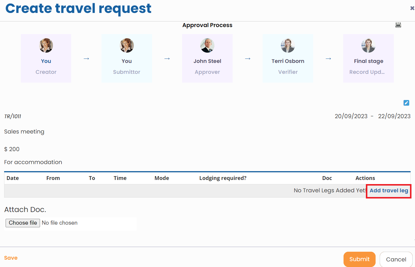 Create a Travel Request