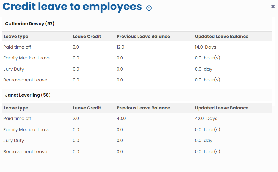 Credit Leave to Employees