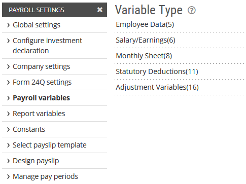 Setup Payroll Variables