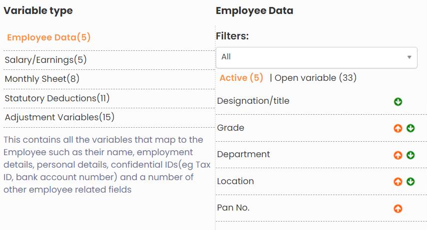 Setup Payroll Variables