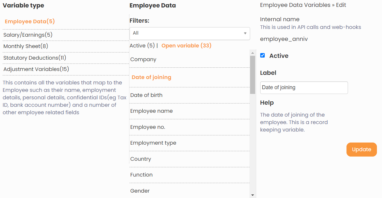 Setup Payroll Variables