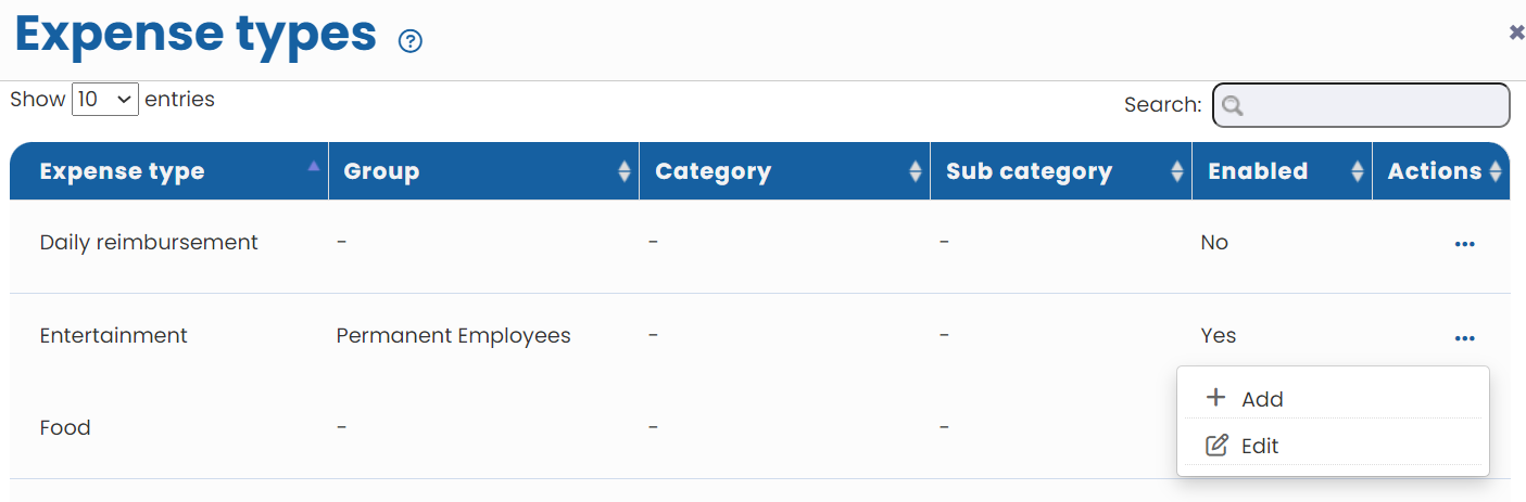 Setup Expense Types