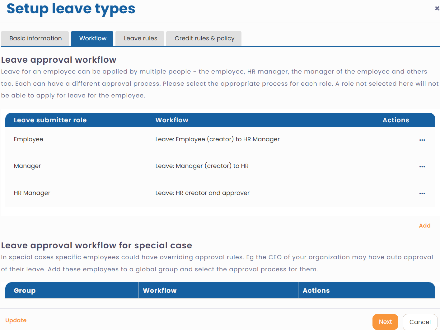 Setup Leave Types