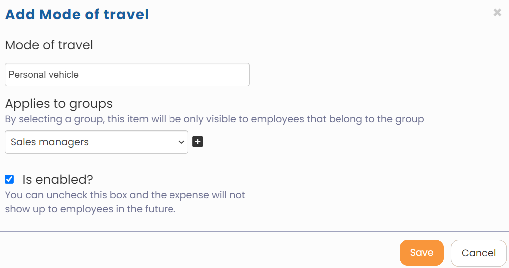 Setup Travel Modes